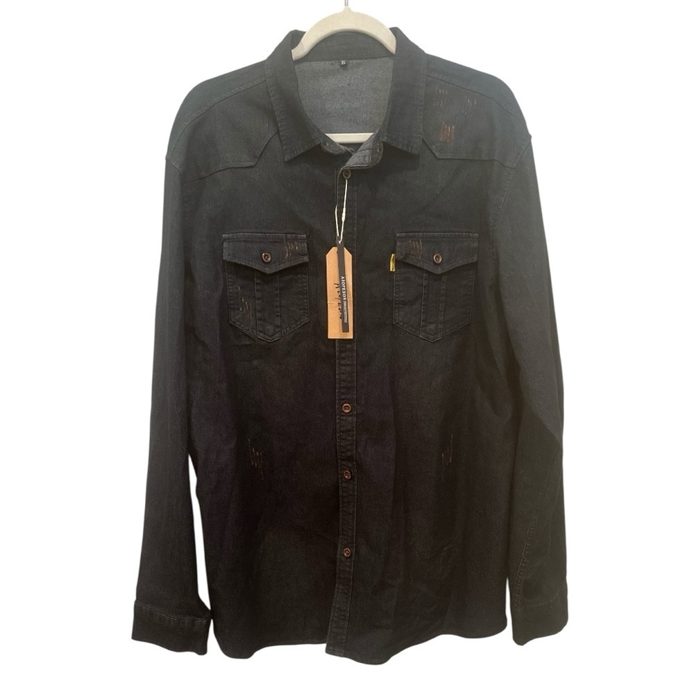 NWT Dark Denim Button-Up Shirt Men’s Western Rodeo Casual Neutral Sz XL